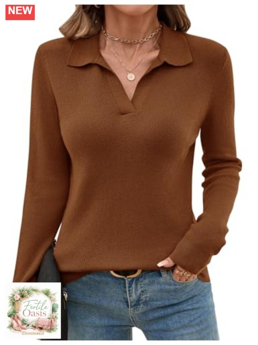 V-Neck Knitted Sweater Top Long Sleeve Women Winter Pullover